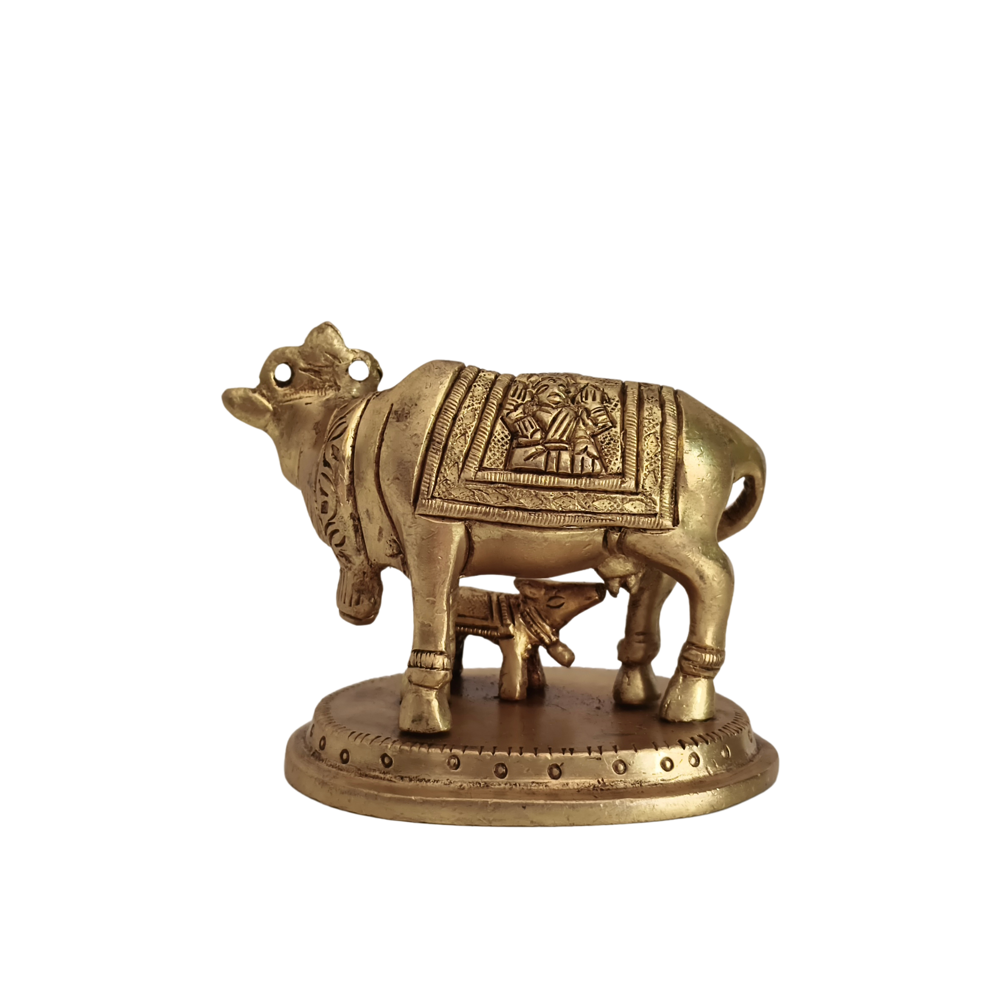 Brass Kamadhenu Cow and Calf Idol – Divine Gau Mata for Wealth