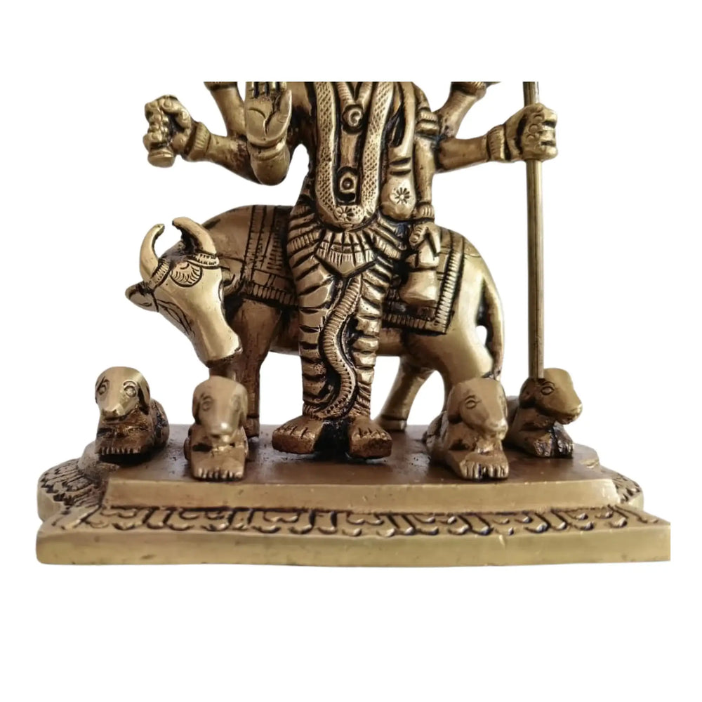 Brass Idol of Dattatreya with Three Heads and Four Dogs   Brass Ware