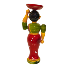 Etikoppaka Lacquerware Woman with Platter - Traditional Indian Server Figurine