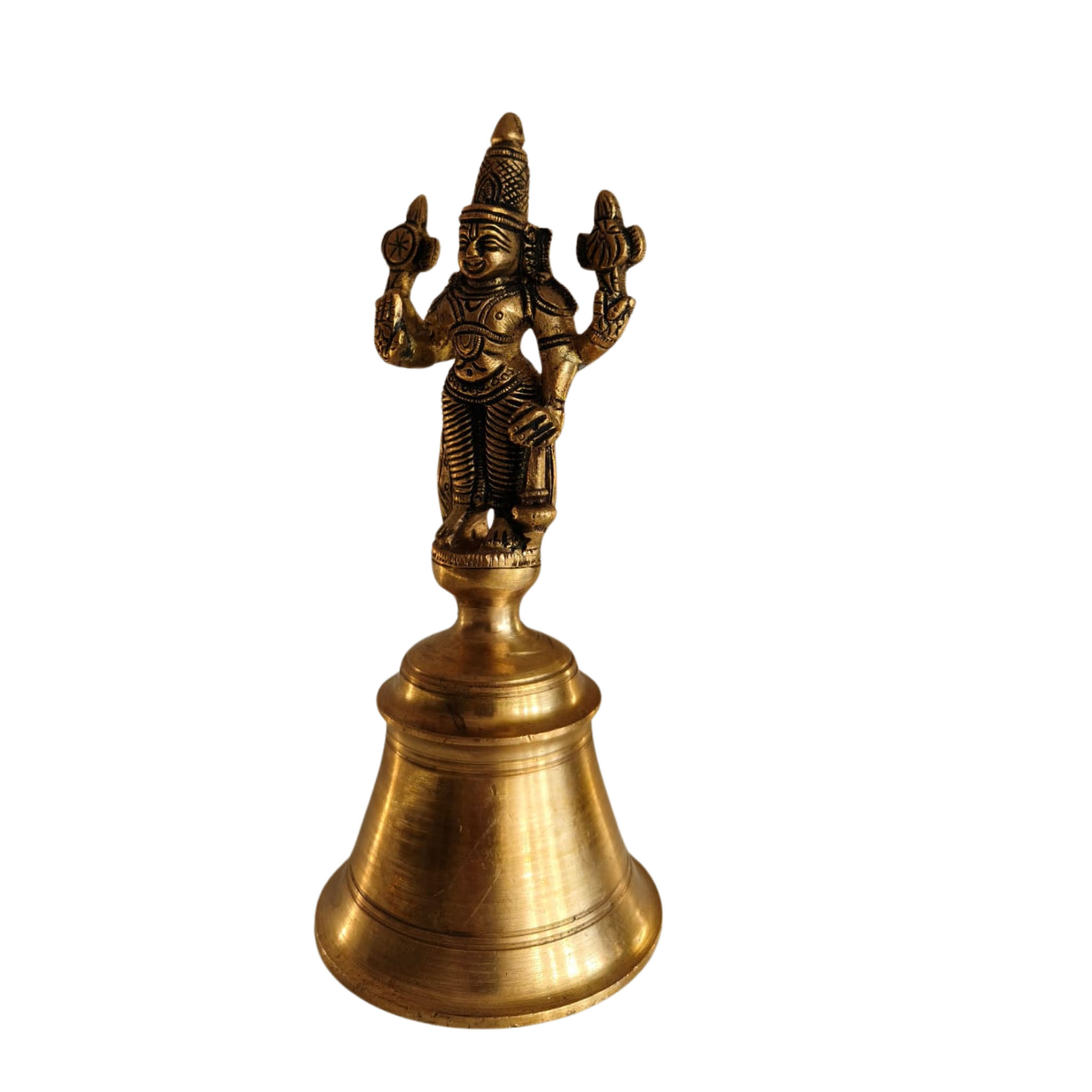 Small Brass Temple Bell with Lord Vishnu Handle