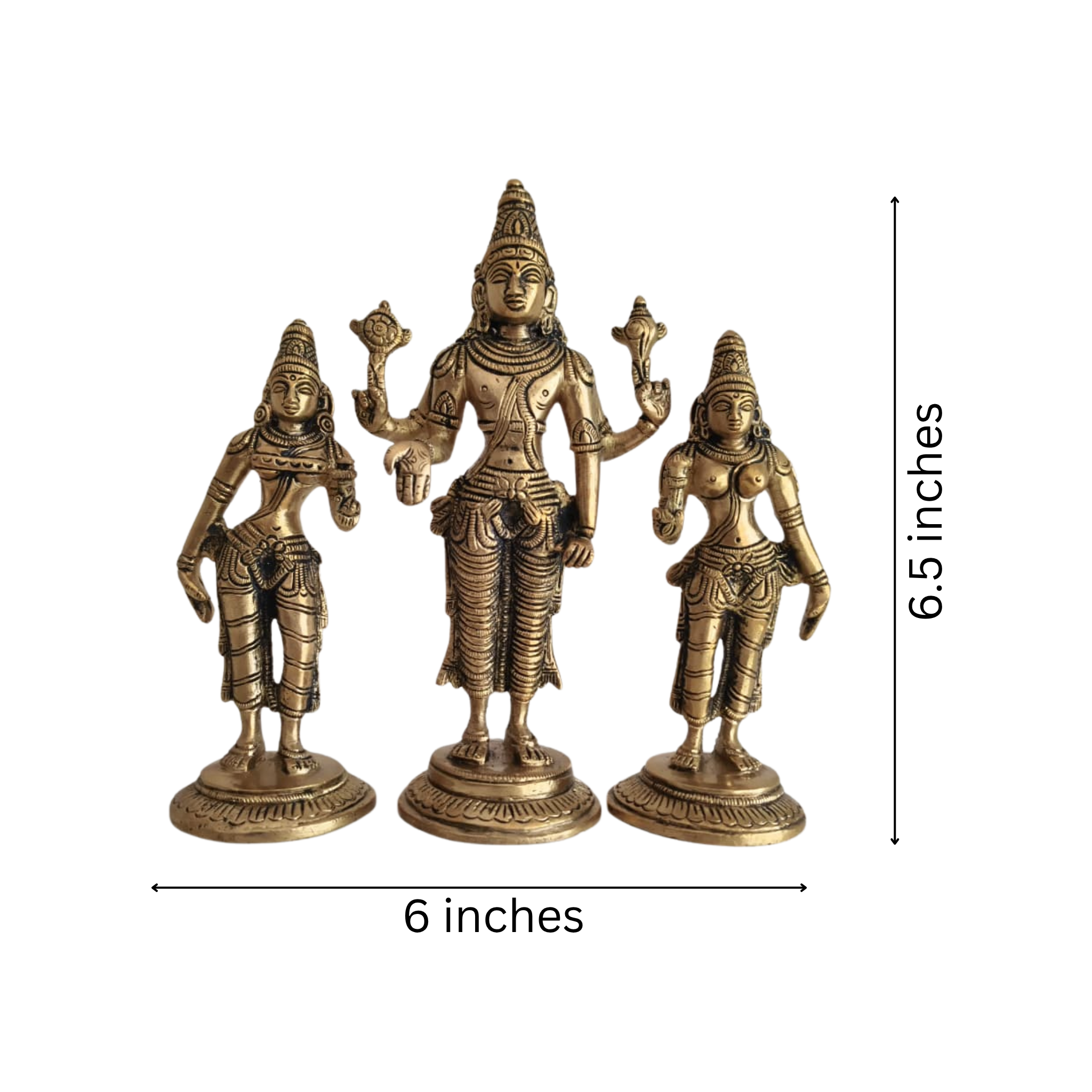 Brass Trimurti Idol of Lord Vishnu, Lakshmi, and Saraswati