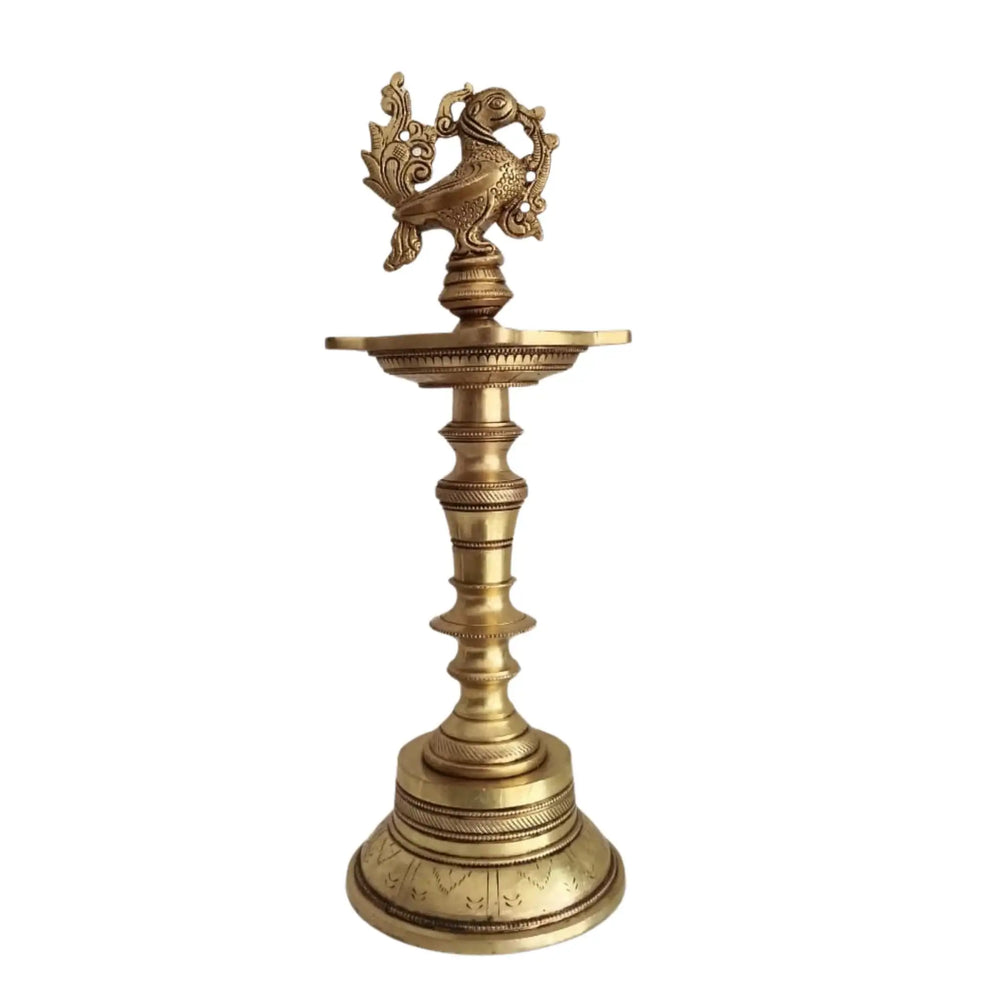 Brass Peacock Oil Lamp – Standing Pooja Deepam   Brass Ware
