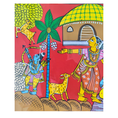 Hand-Painted Rama, Sita & Golden Deer Cheriyal Painting   Cheriyala Painting