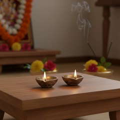 Pair Classic Brass Diya - Hand-Etched Traditional Oil Lamp for Puja