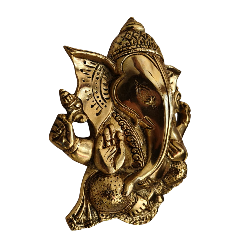 Handcrafted Ganpati Wall Hanging with Antique Gold Finish   Brass Artwork