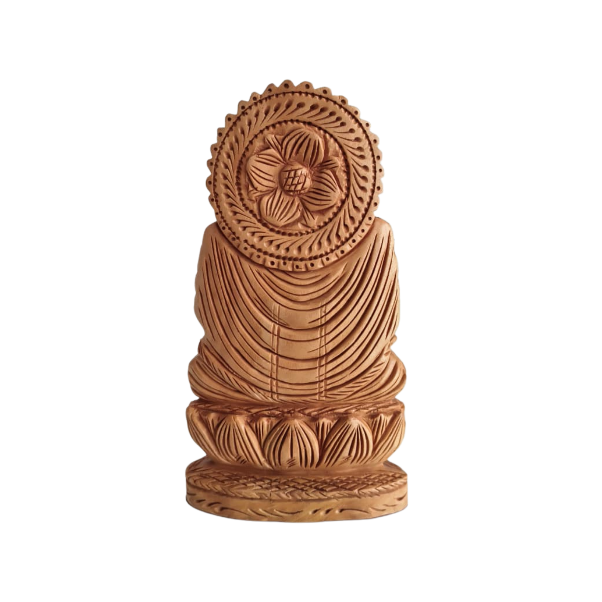 Hand-Carved Wooden Buddha Statue in Vitarka Mudra on Lotus Base