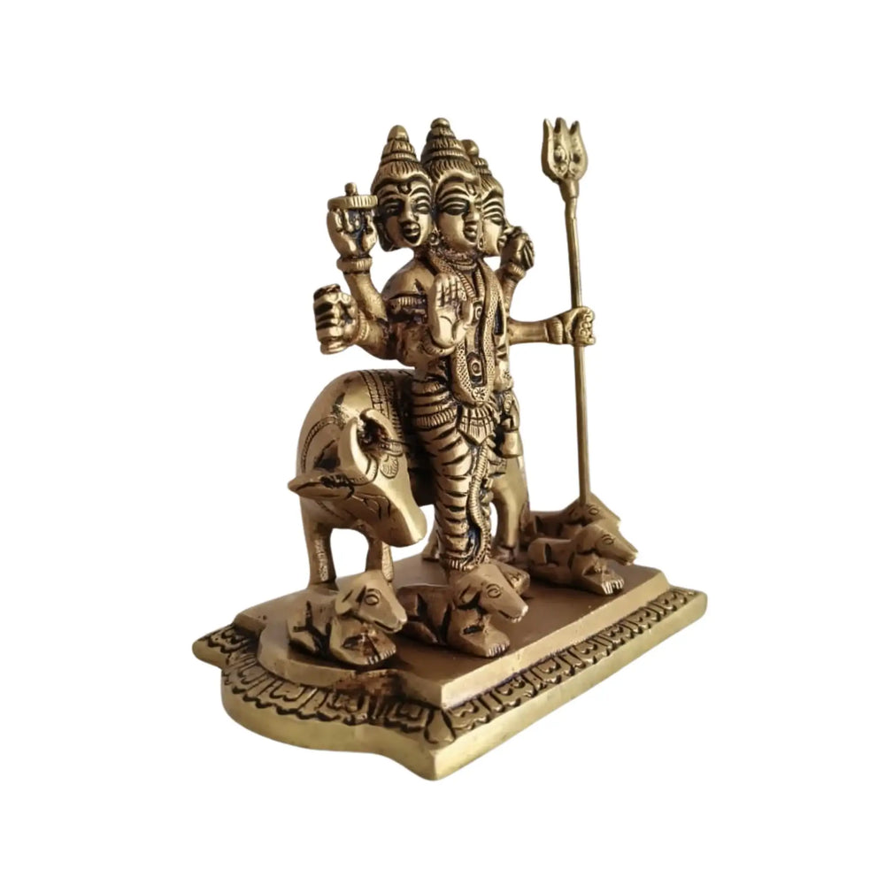 Brass Idol of Dattatreya with Three Heads and Four Dogs   Brass Ware