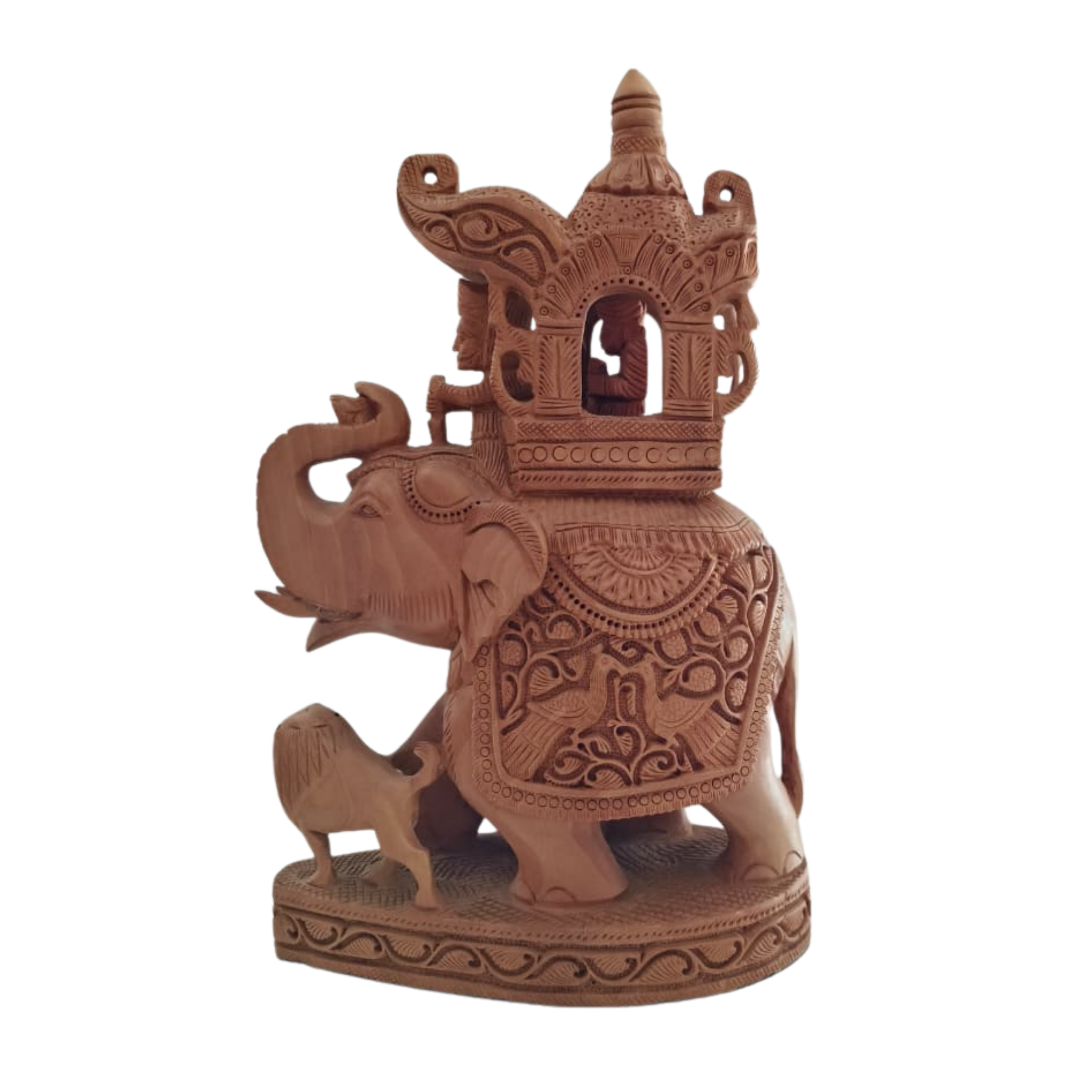 Hand-Carved Wooden Elephant with Ambari | Traditional Indian Decor