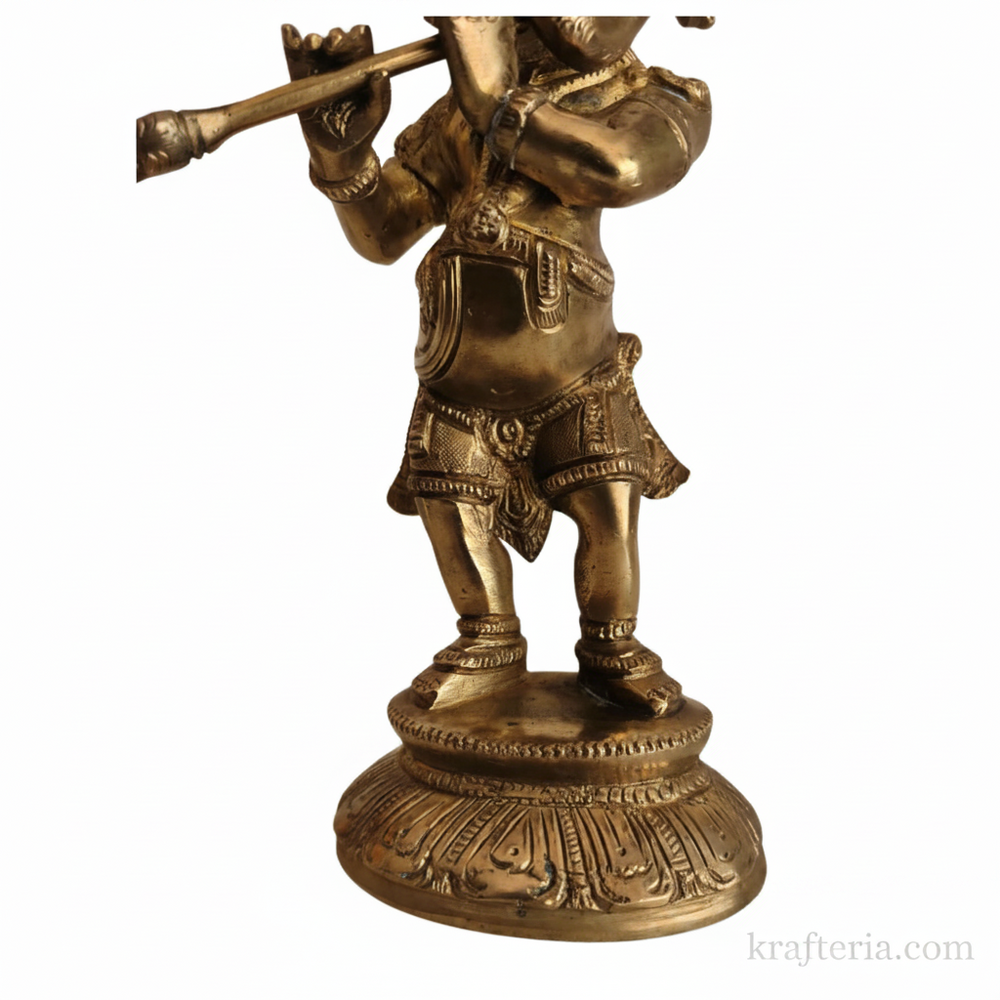 Lord Ganesha Playing Flute Altar Idol   Brass Artwork
