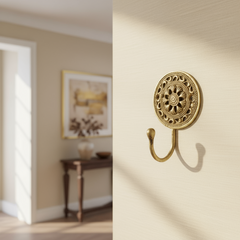 Ornate Brass Wall Hook with Floral Design - Decorative Coat & Key Hanger