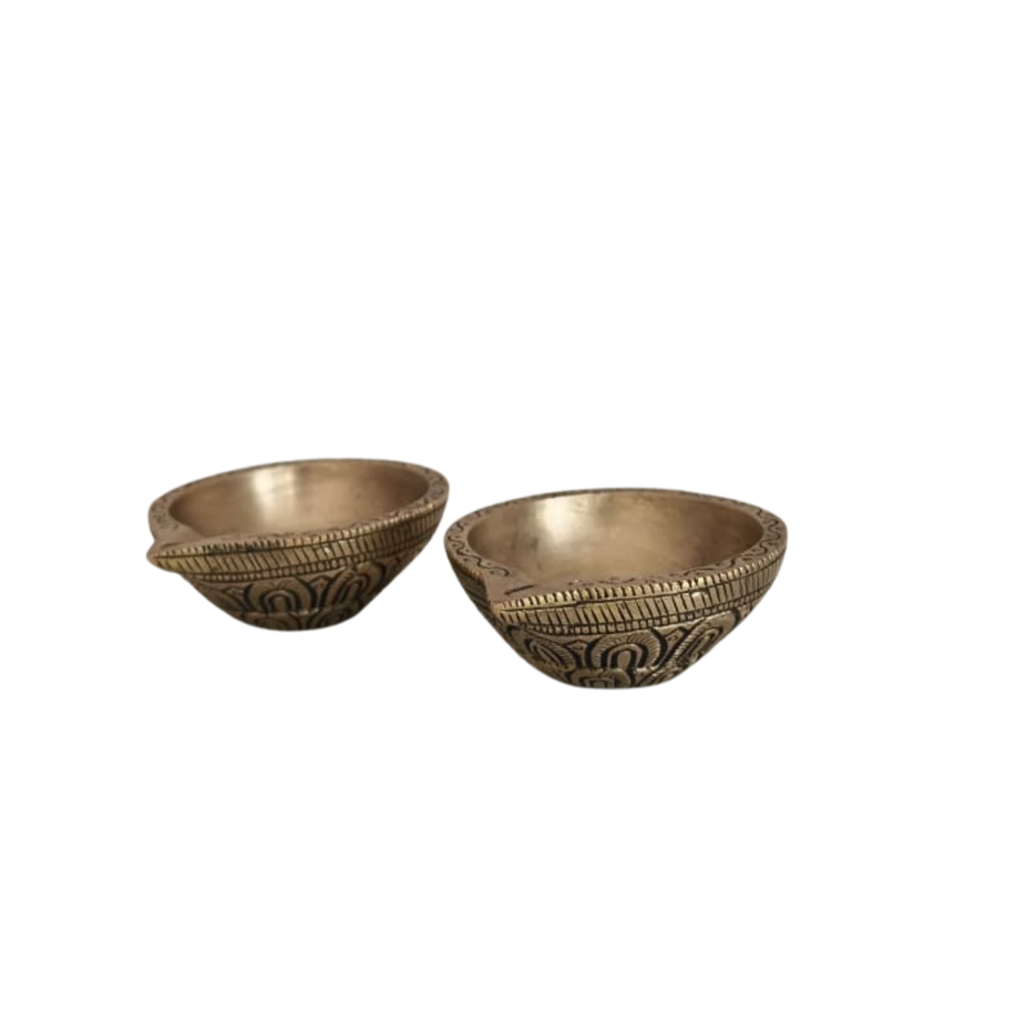 Pair Classic Brass Diya - Hand-Etched Traditional Oil Lamp for Puja