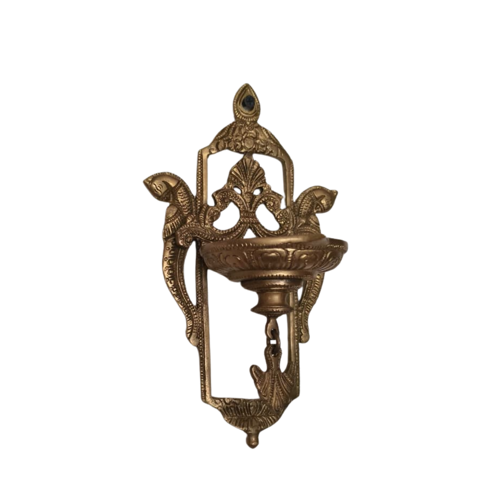 Traditional Brass Peacock Wall Diya – Handcrafted Hanging Oil Lamp   Brass Artwork