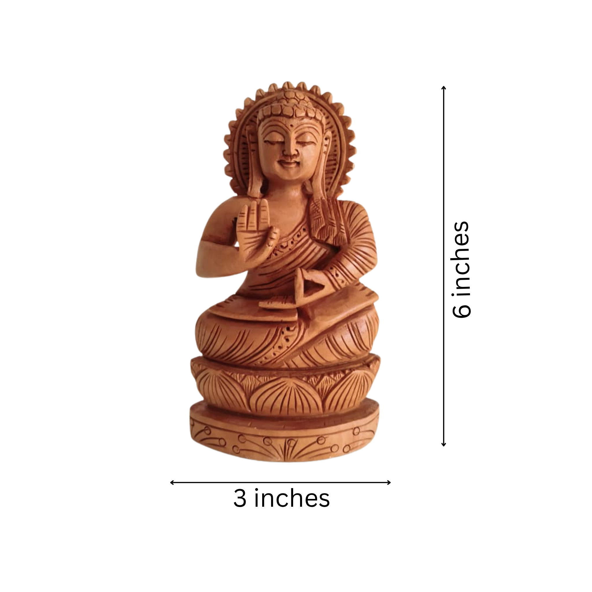 Hand-Carved Wooden Buddha Statue in Vitarka Mudra on Lotus Base
