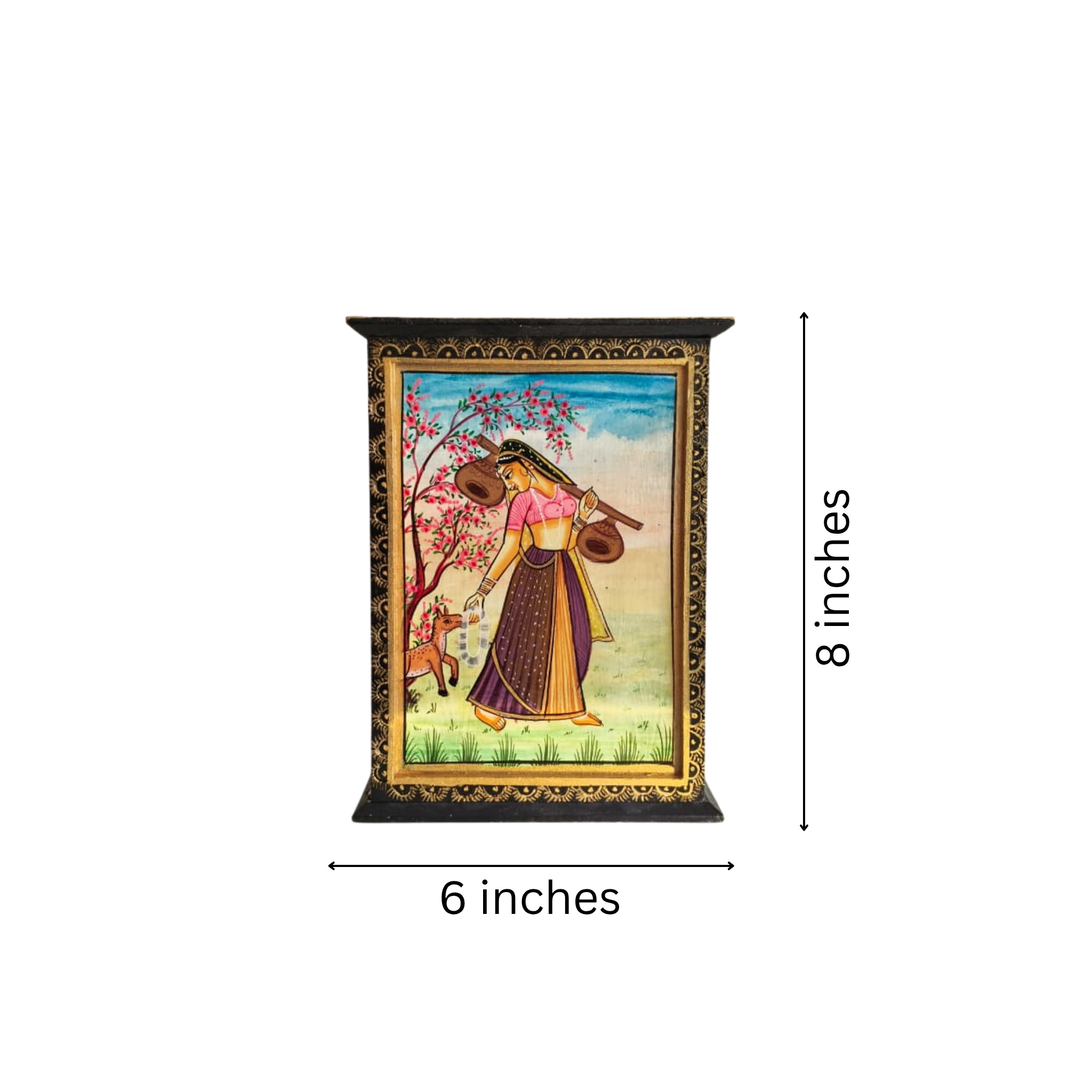 Hand-Painted Traditional Indian Lady & Deer Jewellery Box with Key Hooks