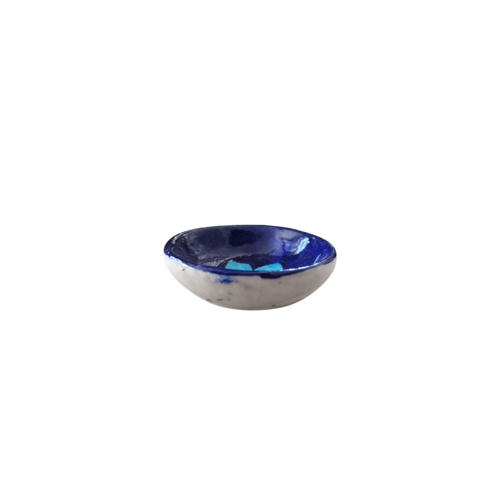 Round Blue Pottery Diya with Floral Accent | Hand-Painted Oil Lamp