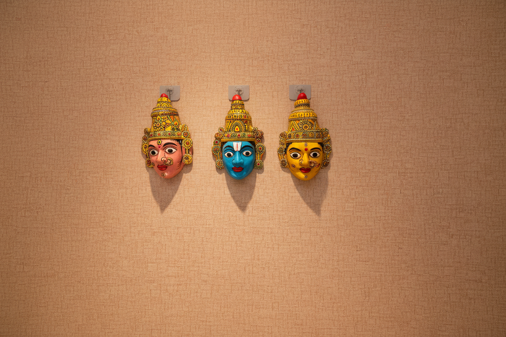 Set of 3 Cheriyal Masks – Balaji, Lakshmi Devi & Padmavathi   wall decor