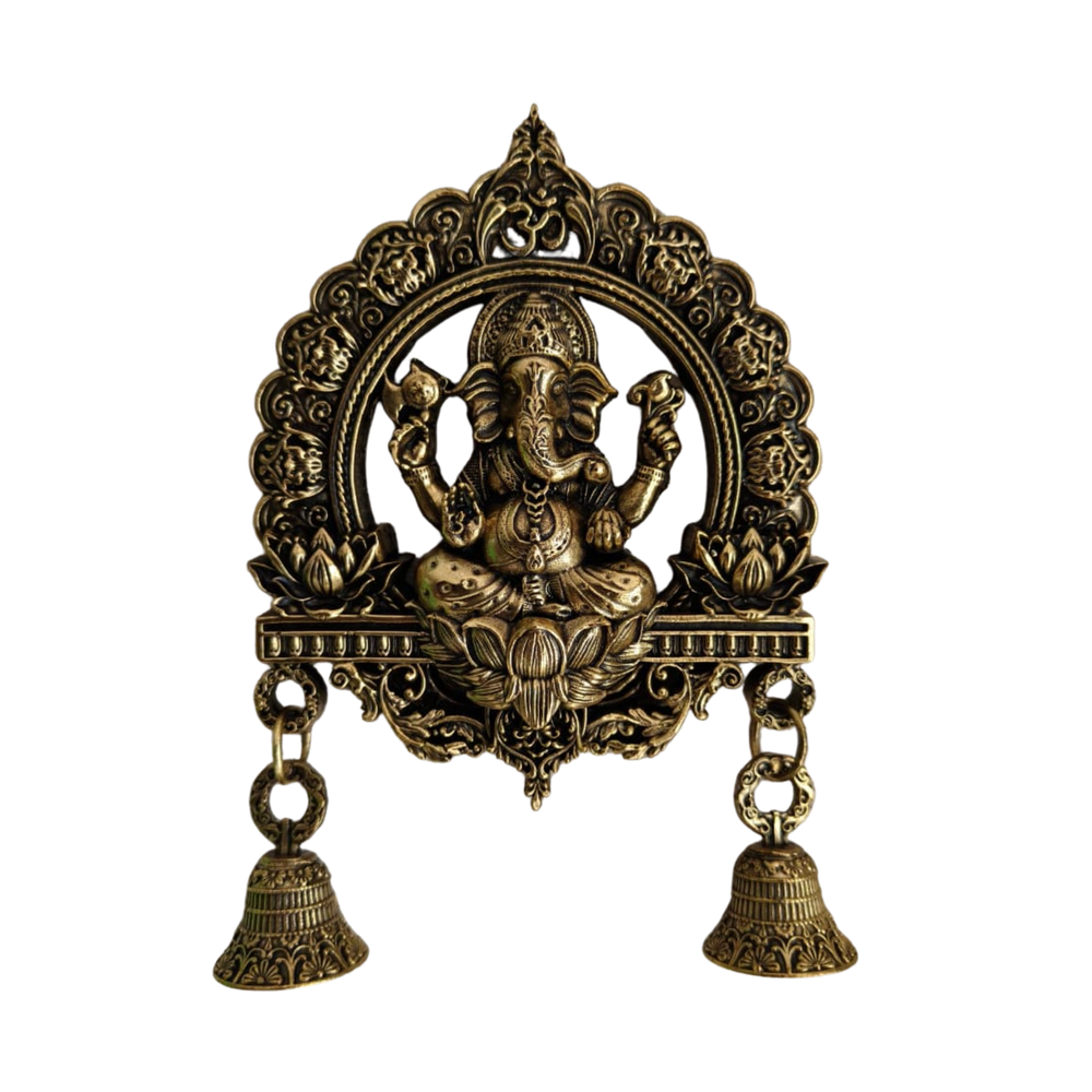 Antique Brass Finish Ganesha Wall Hanging with Bells  