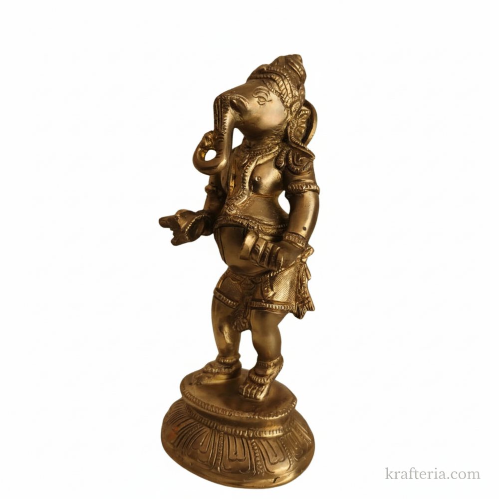 Traditional Lord Ganesha Playing Cymbals Altar Idol   Brass Artwork