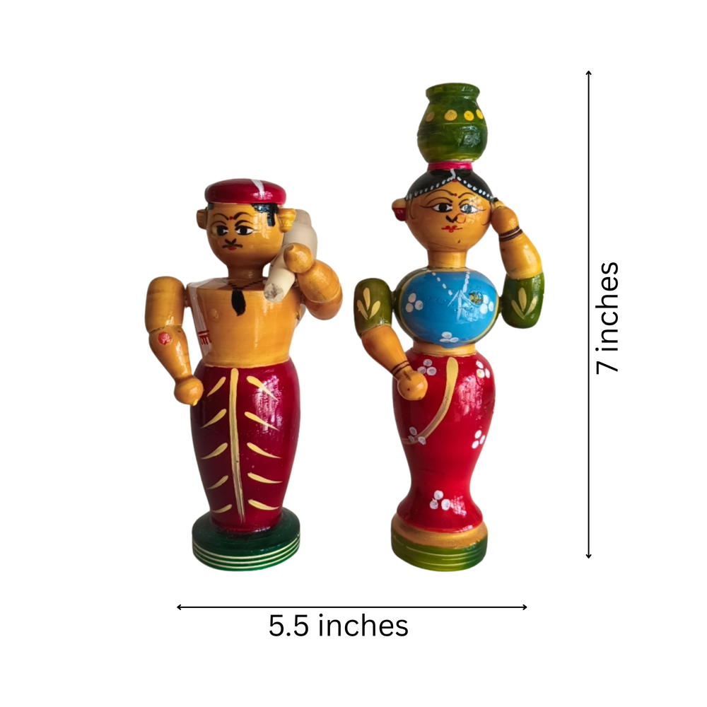 The Etikoppaka Village Couple - A Portrait of Rural Life in Lacquerware   Etikoppaka Lacquerware