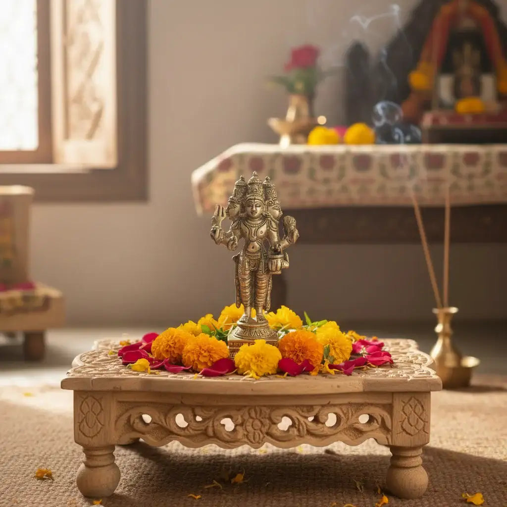 Standing Brass Lord Brahma Idol (Four-Faced Creator God)   Brass Ware