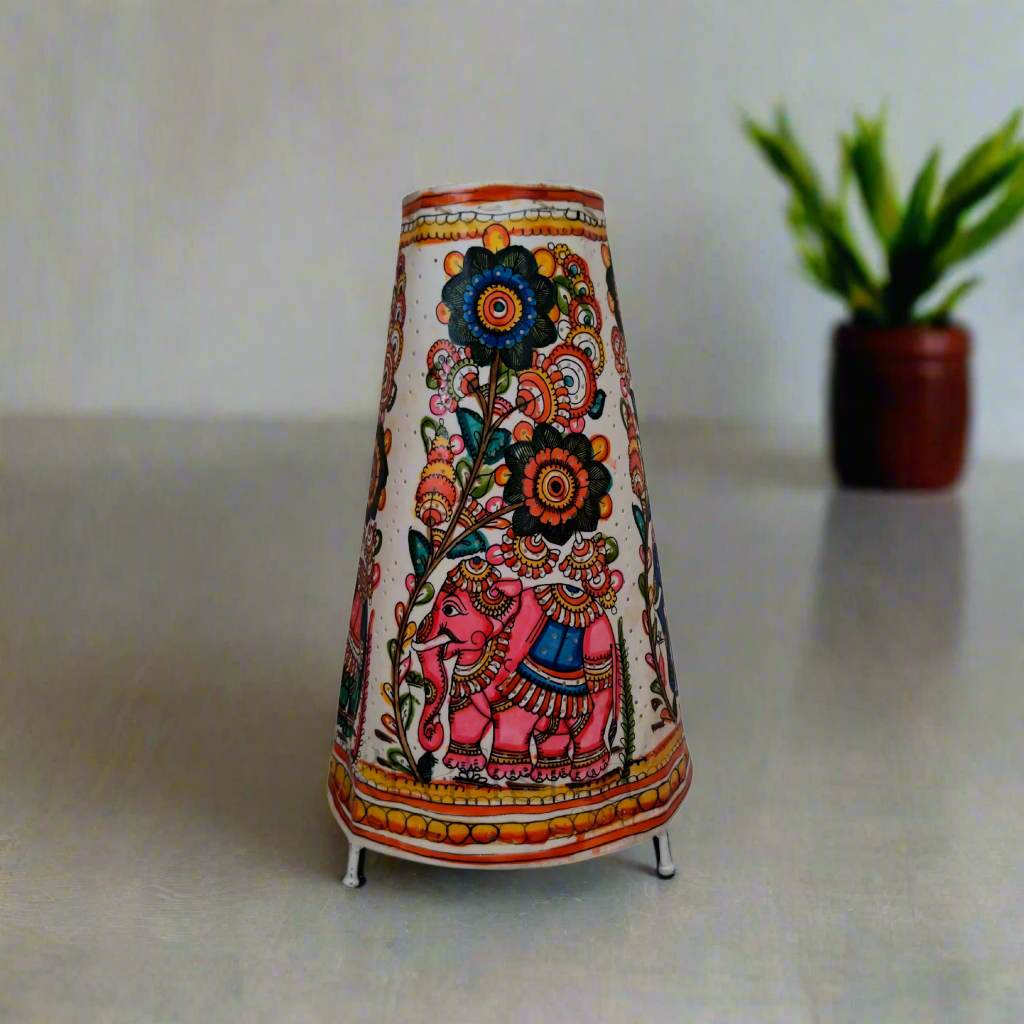 Hand-Painted Leather Puppetry Lamp - Floral Elephant | Bed Lamp