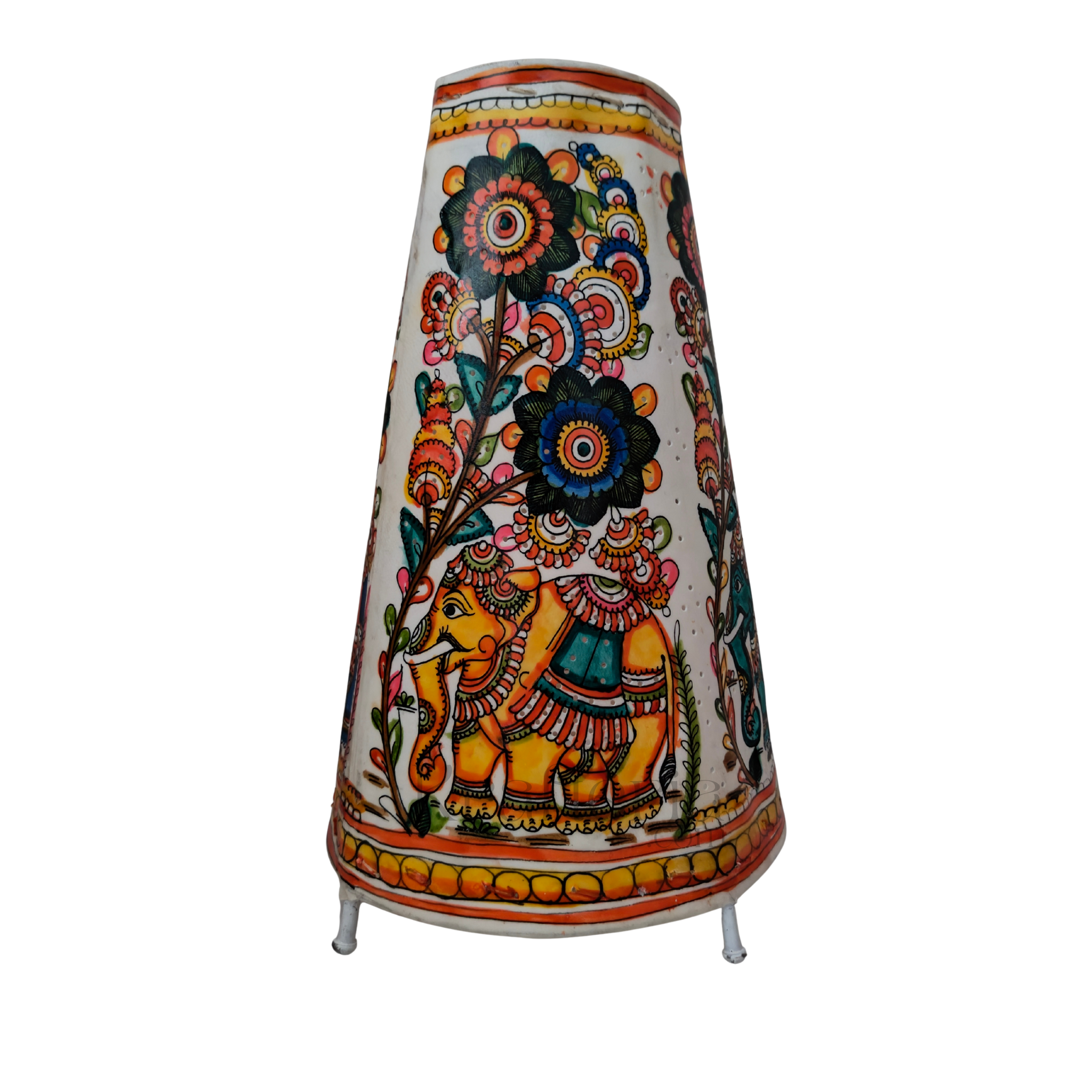 Traditional Indian Leather Puppetry Lamp - Floral Elephant | Bed Lamp