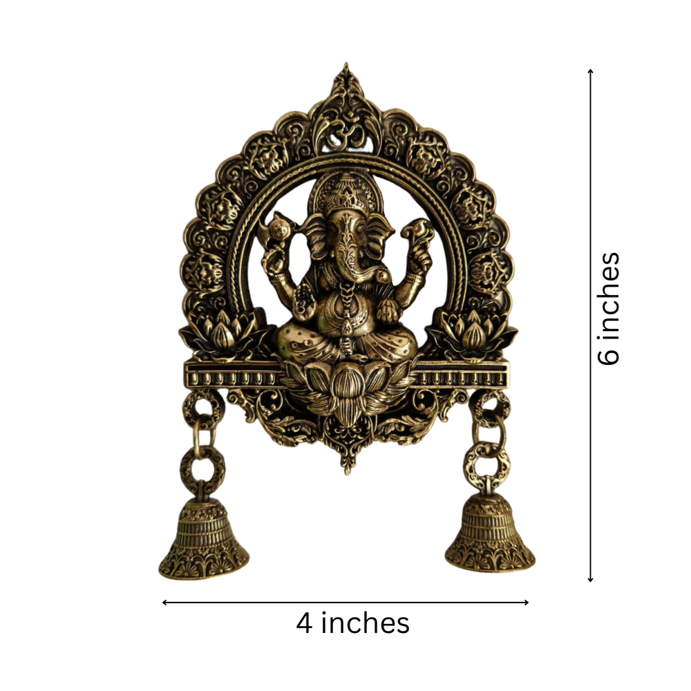 Antique Brass Finish Ganesha Wall Hanging with Bells  