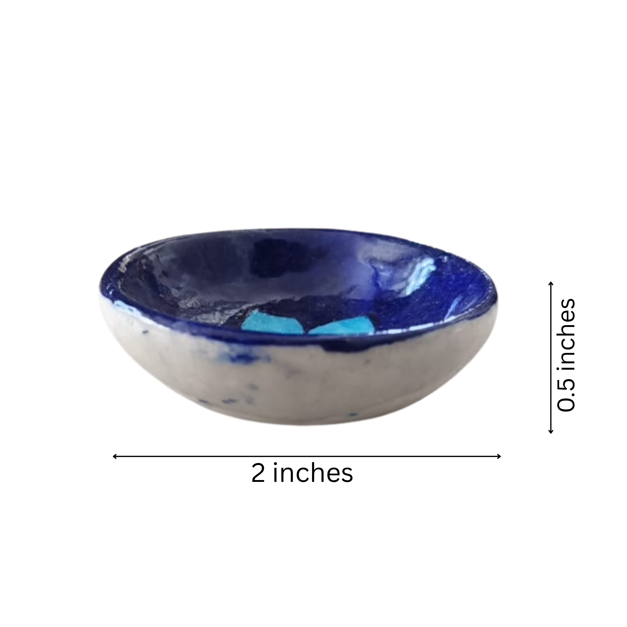 Round Blue Pottery Diya with Floral Accent | Hand-Painted Oil Lamp