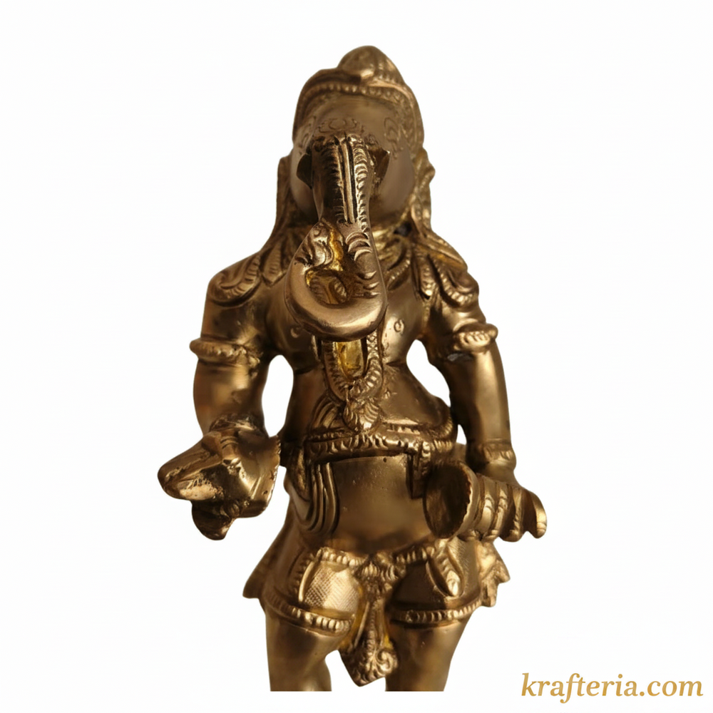 Traditional Lord Ganesha Playing Cymbals Altar Idol   Brass Artwork