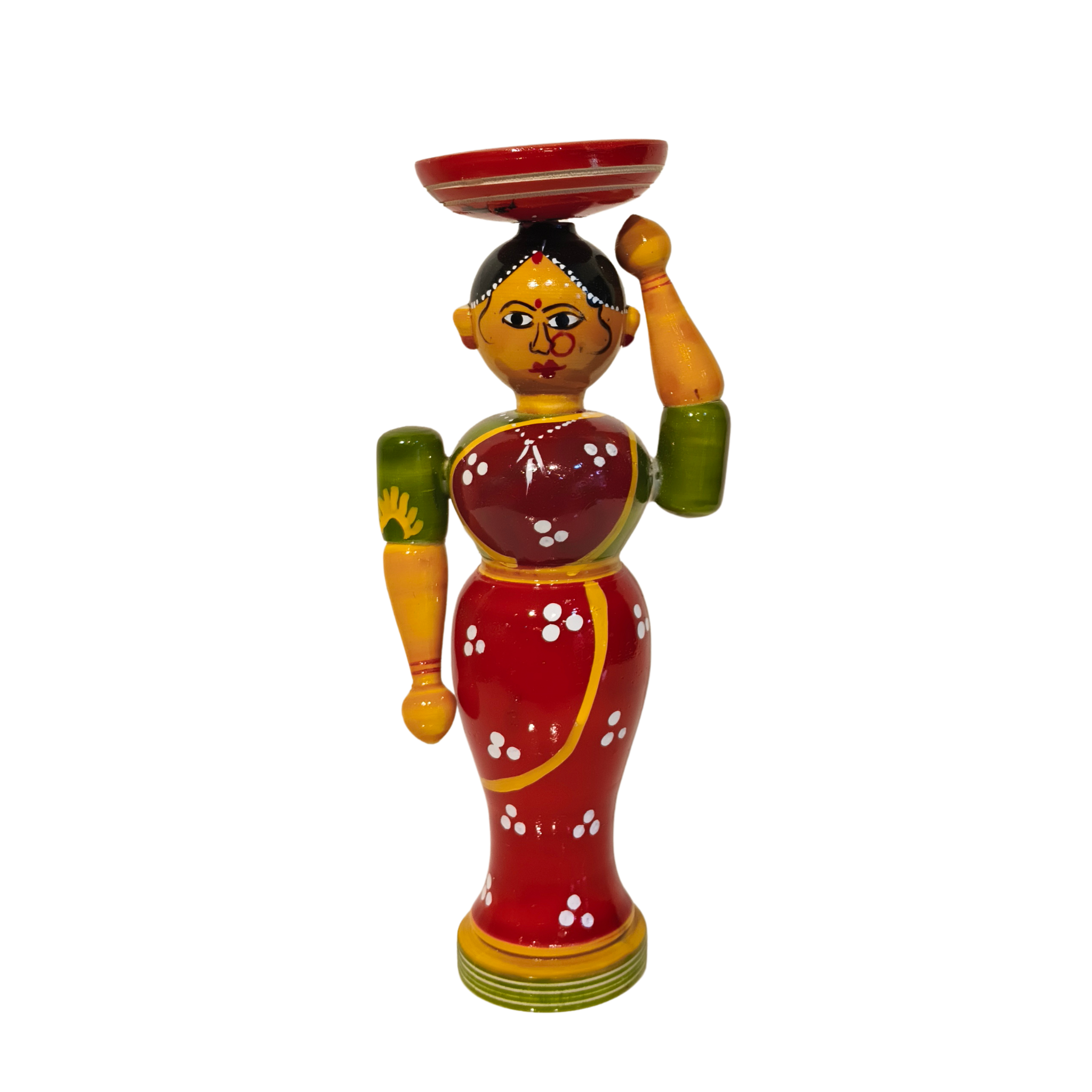 Etikoppaka Lacquerware Woman with Platter - Traditional Indian Server Figurine