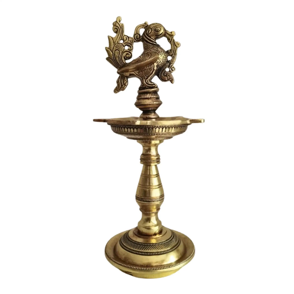 Brass Peacock Oil Lamp – Standing Pooja Deepam   Brass Ware