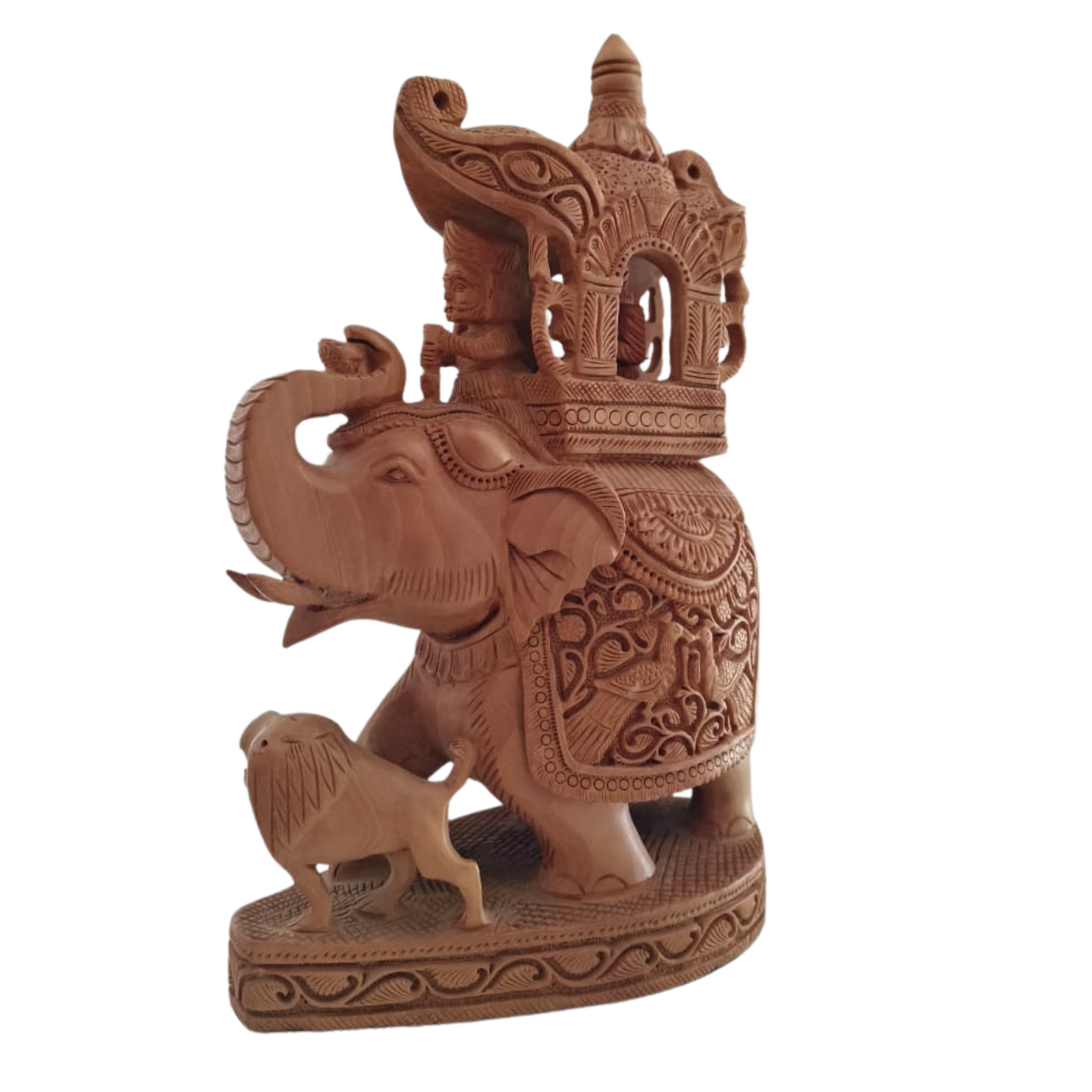 Hand-Carved Wooden Elephant with Ambari | Traditional Indian Decor