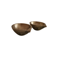 Pair Classic Brass Diya - Hand-Etched Traditional Oil Lamp for Puja