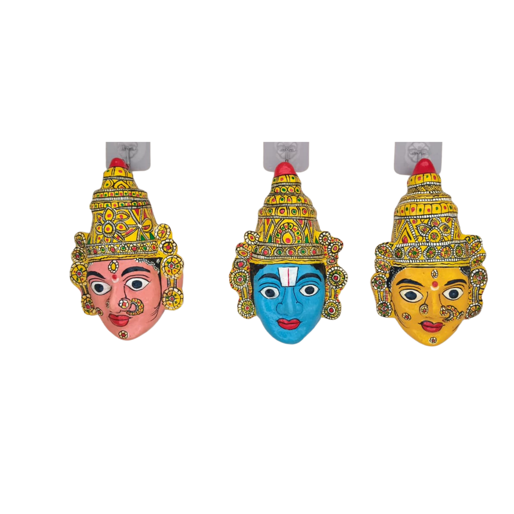 Set of 3 Cheriyal Masks – Balaji, Lakshmi Devi & Padmavathi   wall decor
