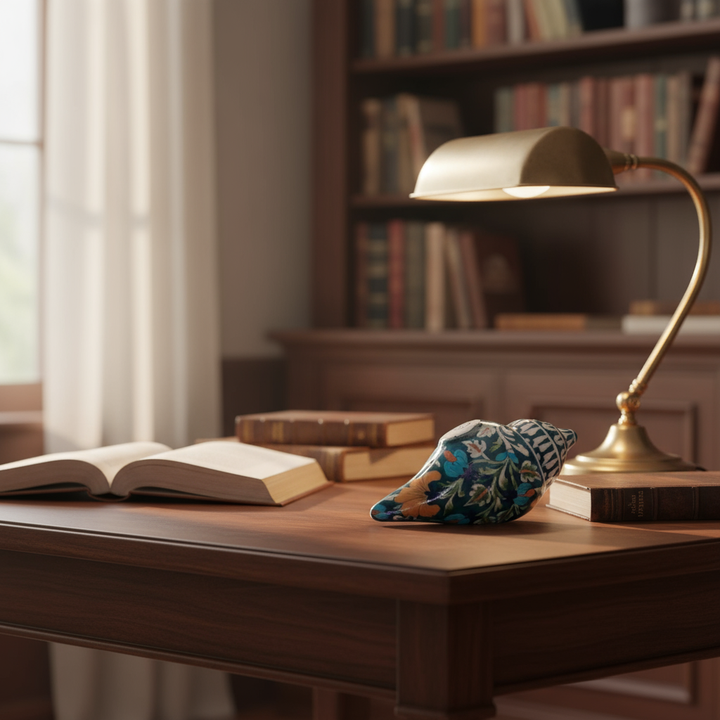 Hand-Painted Blue Pottery Shank Decor | Traditional Conch Shell Art