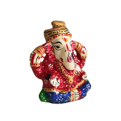 Artisan Hand-Painted Ganesha Idol - Royal Red & Blue Meenakari Finish