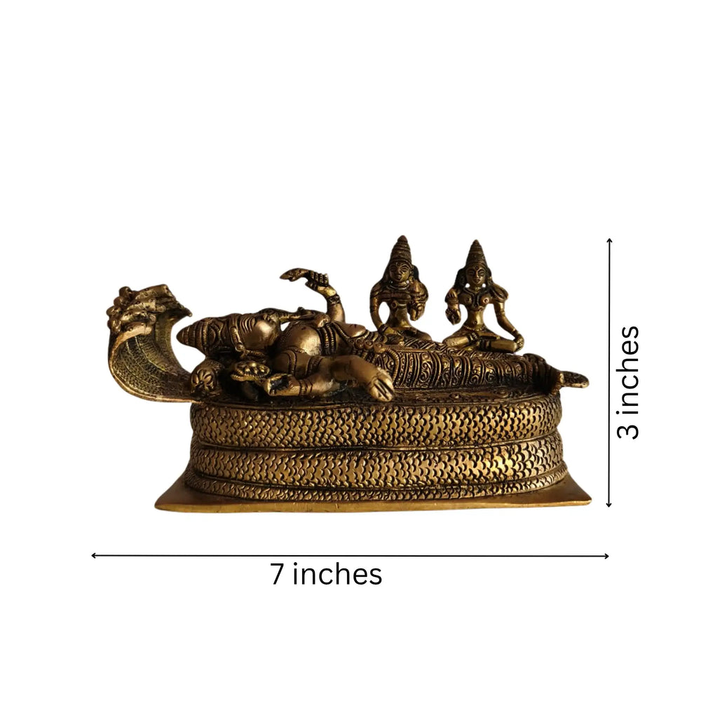 Brass Vishnu Ananta Shesha Statue – Lord Vishnu Resting with Goddess Lakshmi & Bhudevi   Brass Ware
