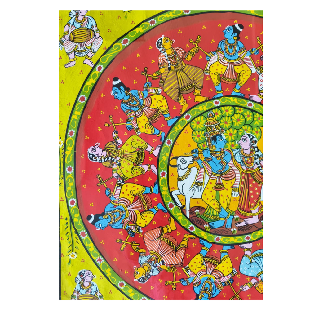 Hand-Painted Ras Leela Cheriyala Painting – Traditional Indian Krishna Wall Art   Cheriyala Painting