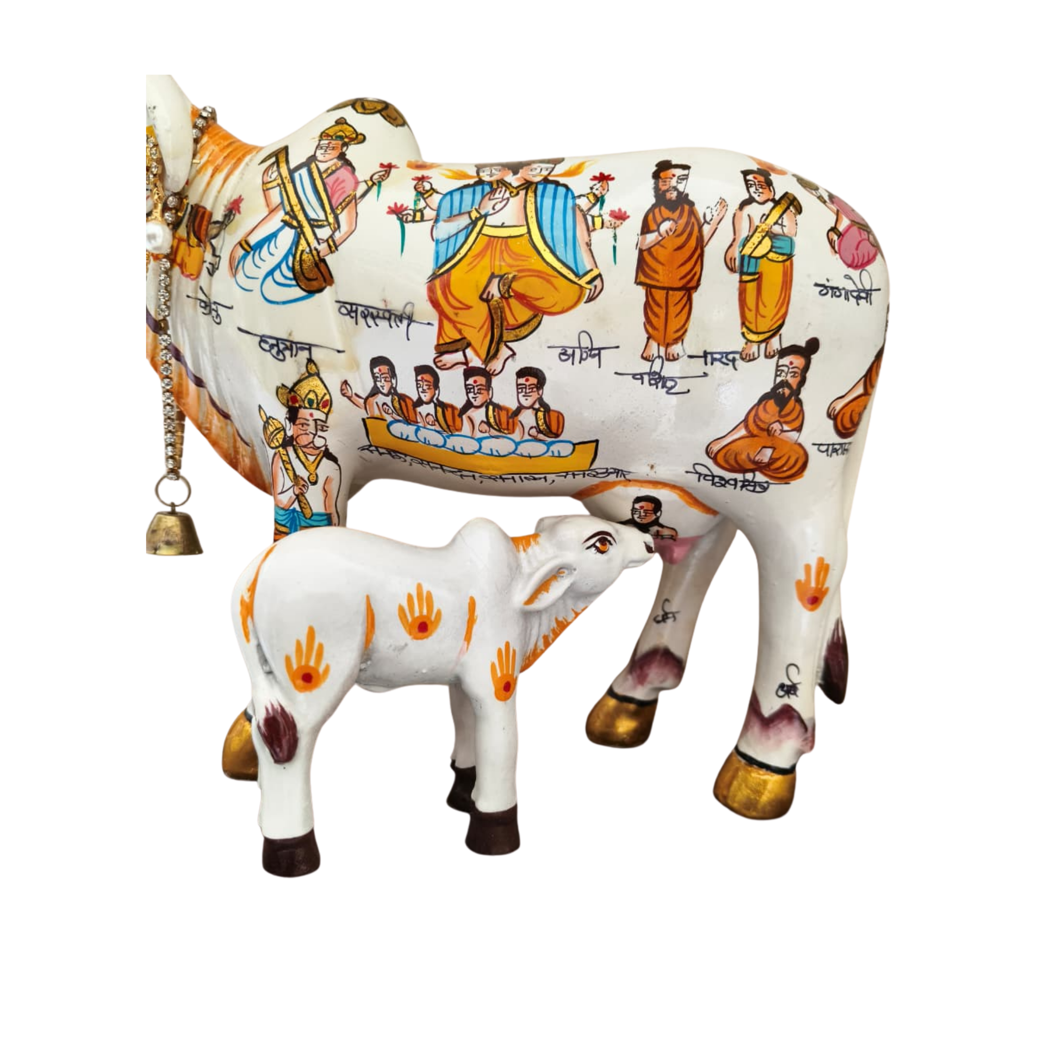 Kamadhenu Resin Cow with Calf | Decorative Spiritual Figurine