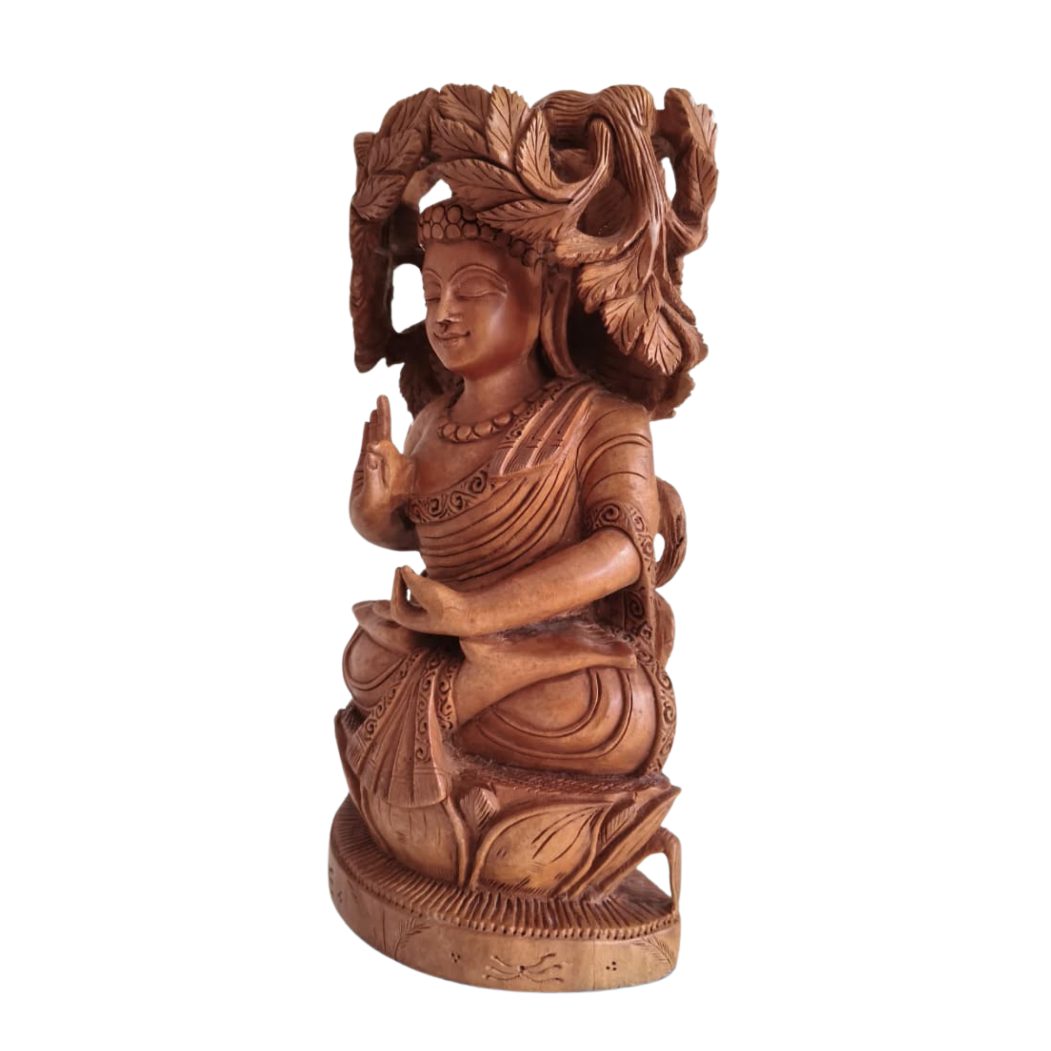 Reversible Hand-Carved Wooden Buddha & Bodhi Tree Sculpture