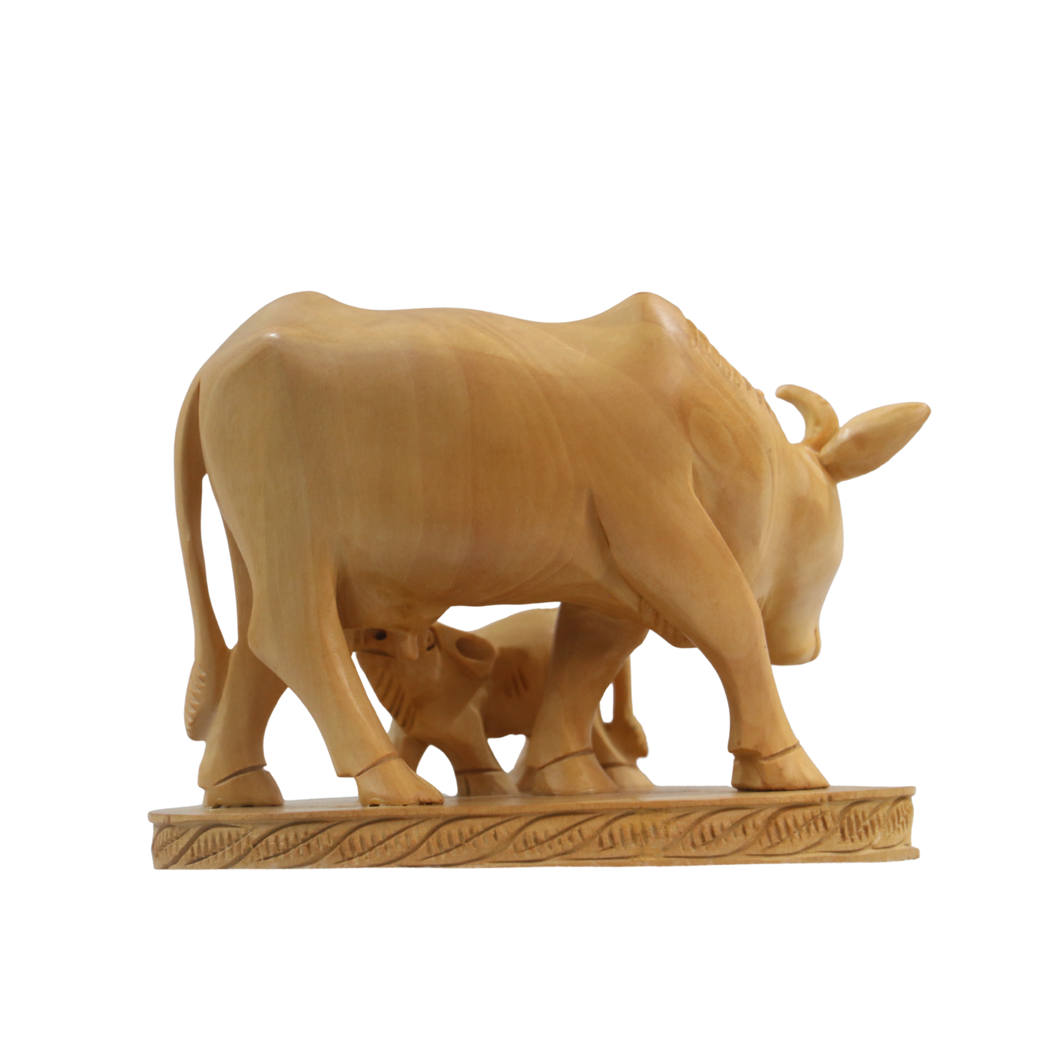 Hand-Carved Wooden Cow with Calf