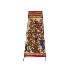 Hand-Painted Leather Lamp with Tree of Life and Colorful Birds