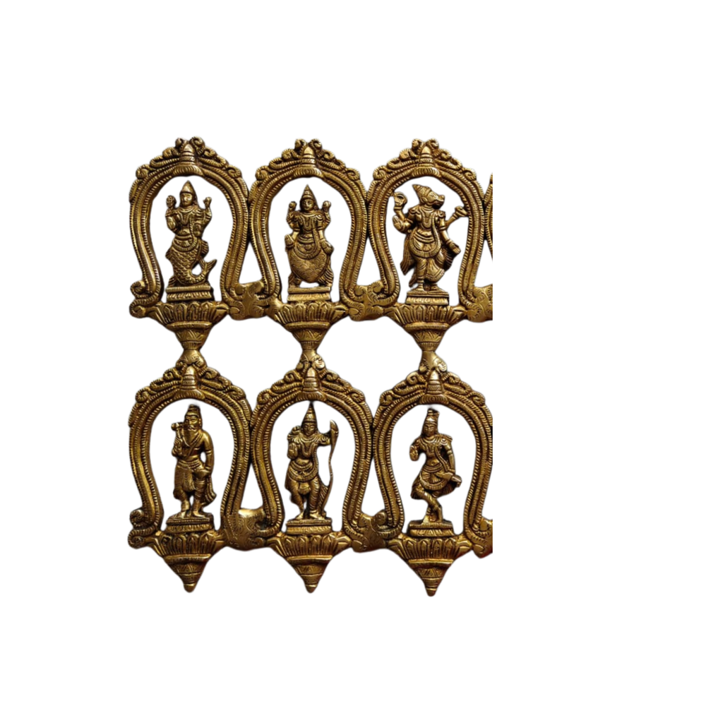 Dashavatara Brass Wall Panel - Rectangular 10 Avatars of Lord Vishnu Wall Hanging   Brass Artwork
