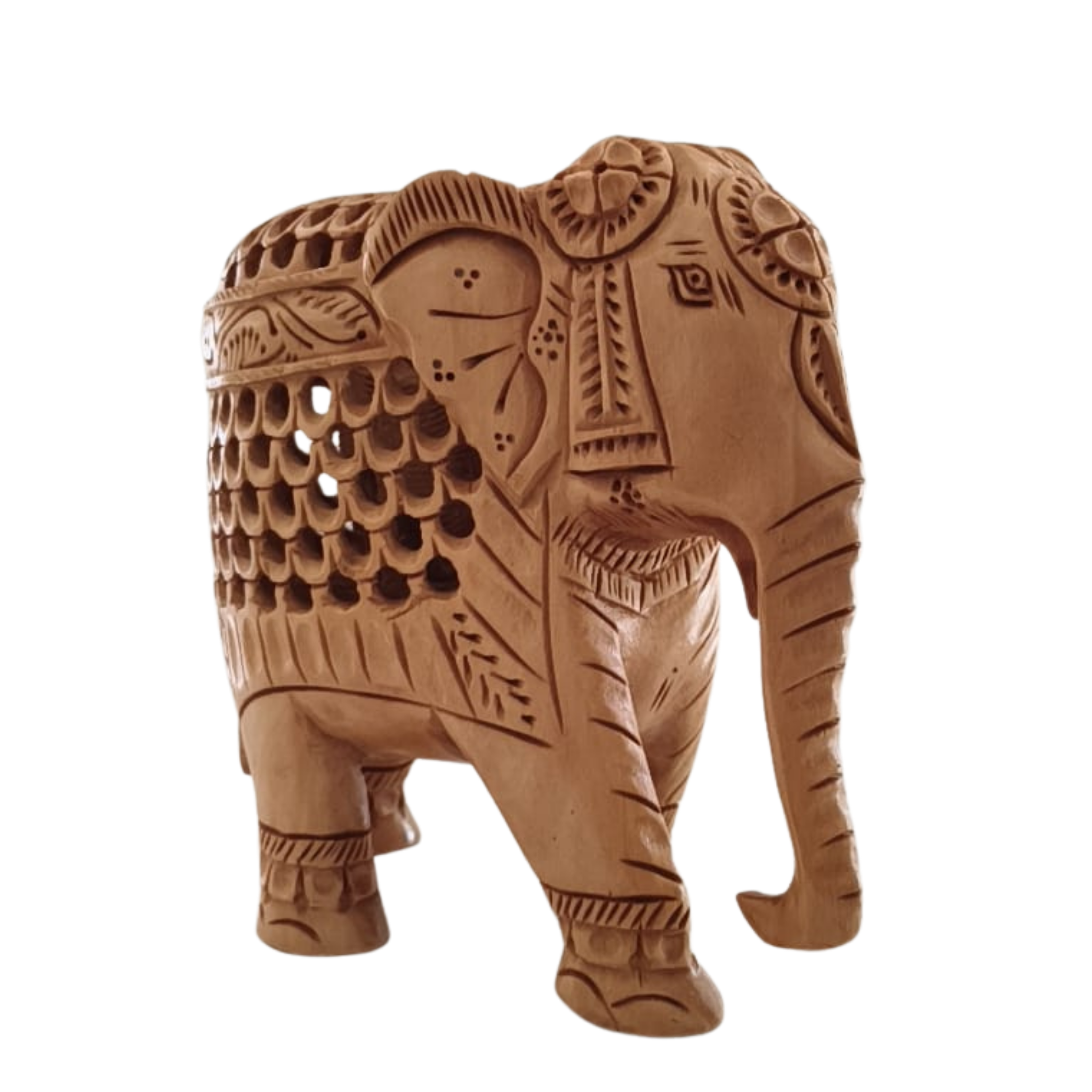 Wooden Elephant with Jali Work | Handmade Indian Craft Sculpture
