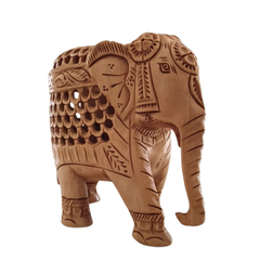 Wooden Elephant with Jali Work | Handmade Indian Craft Sculpture