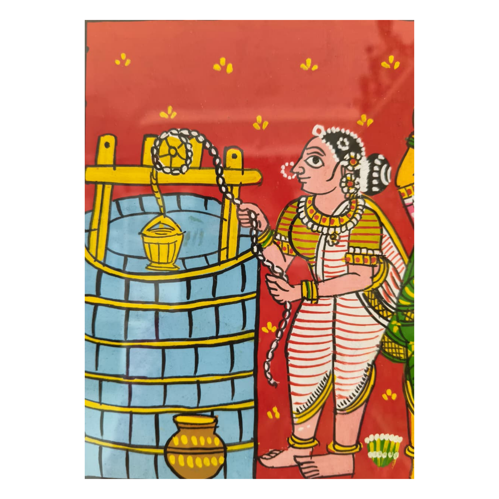 Hand-Painted Cheriyal Art - Village Women Fetching Water Scene   Cheriyala Painting