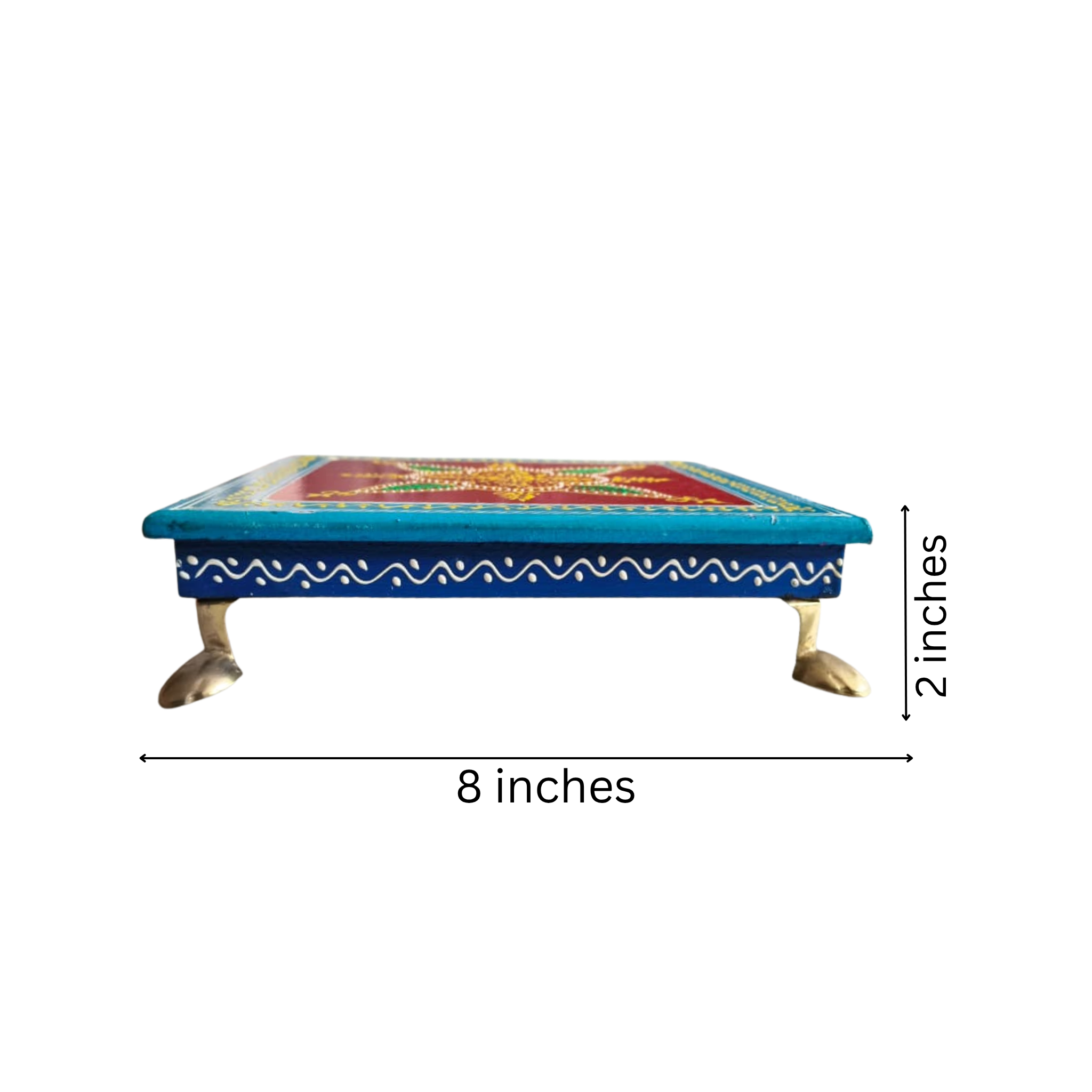 Hand-Painted Wooden Pooja Stool (Chowki) with Traditional Design