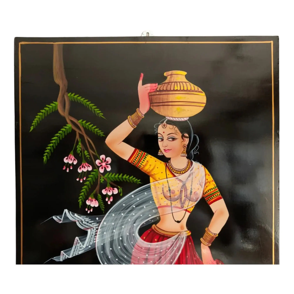 Graceful Village Woman Carrying Pot - Nirmal Painting   Paintings