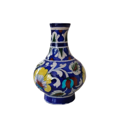 Vibrant Blue Pottery Floral Vase | Multi-Color Hand-Painted Decor