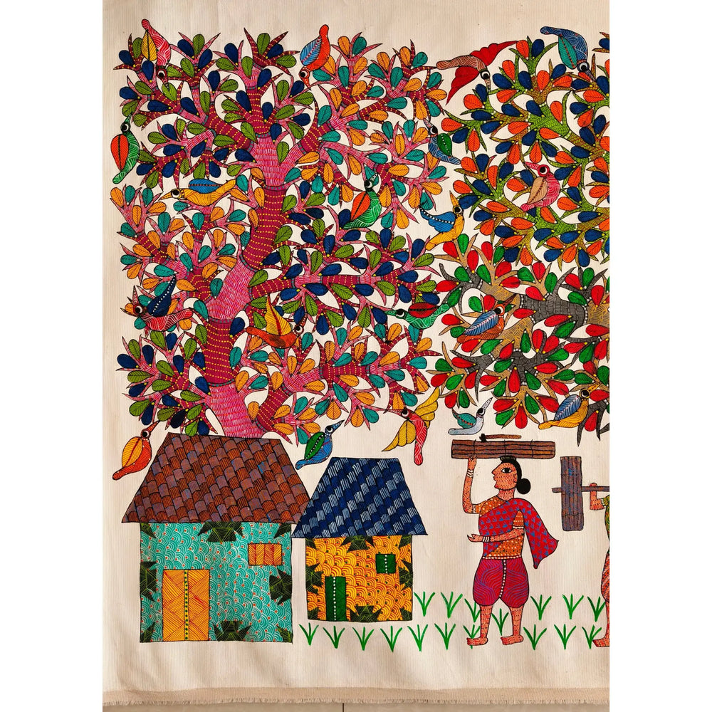 Nature’s Shelter - A Village Story Gond Painting   Paintings